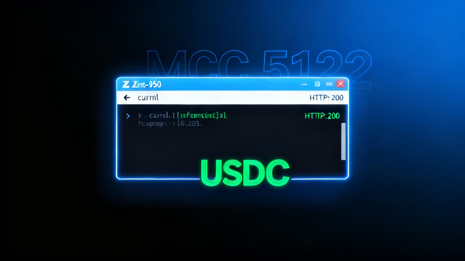 Дашборд разработчика на ultra-wide мониторе: диаграмма маршрутизации MCC с потоком транзакции от card network через классификатор MCC 5122, отклонение, затем переадресация через крипто-ончамп MCC 6051, с таймстемпами approval и записями USDC settlement ledger — технический вид payment-процессора для пептидов.